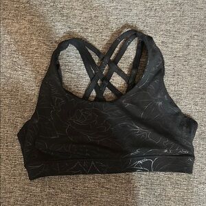 Women's Black Floral Sports Bra